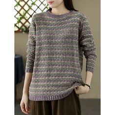 Sku CY-!123855 Material Cotton Thread Style Warm Feature Knit Neckline Round Occasion Casual, Vintage Seasons Autumn, Winter Type Sweater Color Multi-color Size One Size Size Chart: Please consult the size chart we provide for this item's measurements to help you decide which size to buy. Please note: There may be 1-3cm differ due to manual measurement. CM Bust Shoulder Sleeve Waist Hip Thigh Length One size 112 44 59 / / / 63 S / / / / / / / M / / / / / / / L / / / / / / / XL / / / / / / / Green Knitted Top For Winter, Casual Knitted Long Sleeve Top, Casual Long Sleeve Knitted Top, Casual Knit Knitting Pattern, Beige Knitted Long Sleeve Tops, Beige Long Sleeve Knitted Top, Fall Knitted Tops With Crew Neck, Casual Multicolor Knitting Pattern For Winter, Beige Long Sleeve Knitting Pattern