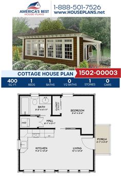 the cottage house plan is shown in two different colors