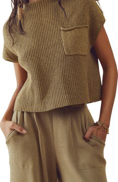 Make it an easy day, at least from a wardrobe perspective, in a boxy cotton sweater that's coordinated with pull-on pants knit with a bit of linen for texture. 32" top length; 28" inseam, 11" leg opening; 13 1/2" front rise; 16" back rise (size Medium) Sweater has funnel neck; short sleeves Pants have elastic waist; side-seam pockets; elastic cuffs Sweater is 100% cotton; pants are 87% polyester, 13% linen Dry clean or hand wash, flat dry Imported Tank Top Pattern, Outfit Top, Winter Pullover, Sweater Vest Women, Beach Collection, Sleeveless Pullover, Summer Knitting, Vest Fashion, Knitting Women Sweater