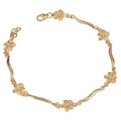 Flower Wave Rhod YG Bracelet SZ 7 Formal Rose Gold Flower Bracelet, Elegant Crystal Bracelet With Flower Charm, Dainty Yellow Gold Bracelet With Flower Charm, Gold Plated Jewelry With Flower Charm, Elegant Gold Crystal Bracelet With Lobster Clasp, Dainty Flower-shaped Crystal Bracelet, Dainty Gold Flower Chain Bracelet, Elegant Gold Bracelets With Flower Shape, Gold Flower-shaped Elegant Bracelets