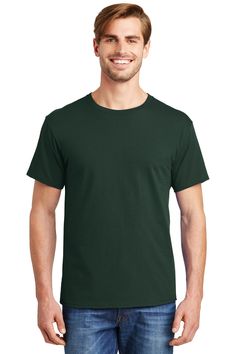 Unisex 5.2 oz., Comfortsoft® Cotton T-Shirt - DEEP FOREST - S | Hanes Adult Essential Short Sleeve T-Shirt in Deep Forest Green Size Small | Cotton Wholesale T Shirts, Blank T Shirts, Deep Forest, Unisex Ring, Family Outfits, Cotton T Shirt, Cotton Tee, White Undershirt, Ash