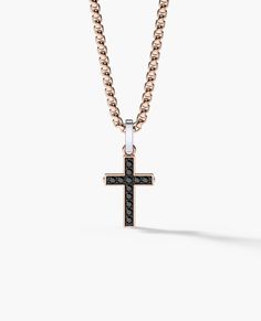 This two-toned mini cross pendant can be crafted in your choice of solid gold, set with 0.25 carats of natural, untreated black diamonds. Signature screws on the cross' three sides instantly identify this pendant as a Rockford Collection masterpiece. Pendant is 28 mm tall. Barrel fits chains up to 3.40 mm. Pinky Signet Ring, Black Diamond Bands, Mini Cross, Black Diamond Ring, Rose Gold Chain, Band Engagement Ring, Black Diamonds, Yellow Gold Chain, Matching Band