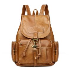 Color: Brown Cheap Brown Leather Backpack With Zipper, Cheap Brown Leather Backpack With Multiple Compartments, Cheap Brown Satchel For Shopping, Cheap Leather Satchel Backpack With Multiple Compartments, Cheap Light Brown Satchel, Backpack Fjallraven, Boho Backpack, Vintage Leather Backpack, Vegan Leather Backpack