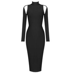 Long Sleeve Backless Turtleneck Black White Bodycon Bandage Dress Backless Turtleneck, Solid Maxi Dress, Bandage Dress Black, White Bodycon, Bodycon Dress Parties, Black Long Sleeve Dress, Long Black Dress, Slim Dresses, Bandage Dress