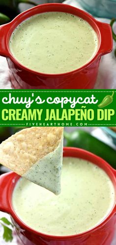 A game day recipe featuring real Mexican food! This easy appetizer recipe or party snack idea is a Chuy's copycat. Made with all-natural ingredients like cilantro and salsa verde, this Creamy Jalapeño Dip is absolutely delicious! Creamy Jalapeño Dip, Egg Salad Pasta, Creamy Jalapeno Dip, Jalapeño Dip, Jalapeno Dip, Creamy Jalapeno, Dip Recipes Easy, Infused Oils, Football Food