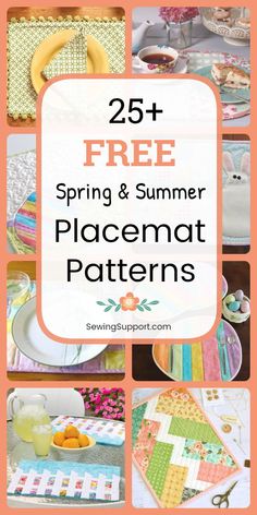 the 25 + free spring and summer placemat patterns are featured in this postcard