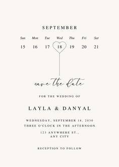 an elegant save the date card for a wedding in black and white with a heart on it