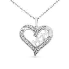 925 Sterling Silver 1/4 Cttw Diamond Engraved Mom Heart Pendant Necklace | Sitting inside a lovely open- heart sterling silver pendent the word MOM stands out. 1/4ct TDW of glittering round cut diamonds inlay the heart shape. A box chain with a spring ring clasp complete this beautiful necklace. | 1-800-Flowers Gifts Delivery .925 Sterling Silver 1/4 Cttw Diamond Engraved Mom Heart Pendant Necklace Personalized Heart Necklace In Sterling Silver, Engraved White Gold Open Heart Jewelry, Sterling Silver Open Heart Jewelry With Diamond Accents, Engraved Open Heart White Gold Jewelry, Mother's Day White Gold Sterling Silver Heart Necklace, Classic Sterling Silver Heart Necklace For Mother's Day, Hallmarked Heart Pendant Jewelry, Silver Necklaces With Hallmarks As Gift For Mom, Hallmarked Heart Necklace For Mother's Day Anniversary