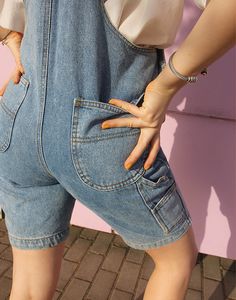 Vintage denim dungaree shorts in pale blue Single chest pocket and double waist pockets front and back. UK 6 / Eur 34. Measurements - 32" waist - 36" hips - 7" inner leg. Material - Denim. Condition - Excellent. Handpicked, repaired and ready to wear. This is an original vintage item, not new and minor signs of wear & age are expected, we will highlight any major flaws. Model is a UK 8 and is 5'6" tall. Denim Dungaree Shorts, Dungaree Shorts, Womens Denim Overalls, Overalls Denim, Denim Dungaree, Dungarees Shorts, Womens Denim, Denim Romper, Denim Overalls