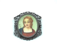 Ancient Hand-painted Renaissance Madonna 800 Silver Pendant or Brooch-Miniature Portrait Brooch Pendant Jewelry Art- Art.393/6 Victorian Style Enamel Pin Gift, Old Portraits, Link Art, Miniature Portraits, Vintage Charms, Art Art, Madonna, Pendant Jewelry, Jewelry Art