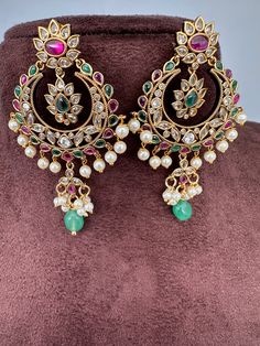 Multi Stone Matte Chandballi pushback earringsColor : Matte GoldenSize : Length : 2.75 Inches; Weight : 10 grams eachStones : AD Stones Pearls Beads Traditional Earrings, Social Events, Multi Stone, Indian Jewelry, Pearl Beads, Beads, Stone, Quick Saves