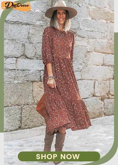 Chestnut Floral Print 3/4 Sleeve Ruffle Hem Midi Dress Half Sleeve Dresses For Fall Day Out, Fall Flowy Half Sleeve Dresses, Long Sleeve Brown Midi Summer Dress, Flowy Half Sleeve Dress For Fall, Brown Modest Midi Dress For Spring, Modest Brown Midi Dress For Spring, Casual Brown Midi Dress For Fall, Flowy 3/4 Sleeve Dress For Fall, Chic 3/4 Sleeve Midi Dress For Fall