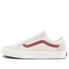 First introduced in 1977, the Vans Old Skool was the brand's first skate shoe with a canvas and suede upper. For this special edition, the classic silhouette is rendered with a vintage aesthetic, displaying Off-White tones on the suede and canvas formation on the upper. A red jazz stripe on the quarter panel matches the hue of the iconic 'Off The Wall' logo on the heel, while a padded heel collar and leather sockliner provide added comfort. Finished with signature vulcanized rubber waffle outsoles, this shoe is essential for any skater or sneakerhead. (SNKR/Skate/Light/Unisex/Low Top/Wear-resistant) Urban Canvas Sneakers With Rubber Heel Cap, Vans Cotton Sneakers With Gum Sole, Classic Vans Canvas Sneakers, Classic White Canvas Skate Shoes, Retro Vans Skate Shoes With Rubber Waffle Outsoles, White Canvas Skate Shoes With Rubber Waffle Outsoles, White Cotton Vans Canvas Shoes, Classic Vans Canvas Shoes With Gum Sole, Vans White Canvas Shoes With Gum Sole