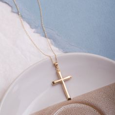 "14K 18k Solid Gold Cross Necklace, Elegant Cross Gold Pendant, Simple Dainty Religious Jewelry, Delicate Communion & Baptism Gift Material: Solid Gold, real gold (no gold-filled or gold plated) Available Gold Karat: 14k (585), 18k (750) Available Gold Color: Yellow, rose, and white Chain Type: Cable Pendant Width: 1.70 cm Pendant Height: 2,.70 cm NECKLACE LENGTH Please be sure about the necklace length. Keep in mind that 14 , 15 and 16 inches are called as CHOKER size. The most popular neck Yellow Gold Cross Necklaces For Baptism, Gold Cross Pendant Jewelry For Baptism, Yellow Gold Cross Pendant Necklace For First Communion, Yellow Gold Cross Pendant For First Communion, Yellow Gold Cross Pendant For Baptism, 14k Gold Cross Necklace For Wedding, Elegant Cross Pendant Jewelry For Baptism, Yellow Gold Baptism Cross Pendant Jewelry, Elegant Crucifix Cross Necklace For Baptism