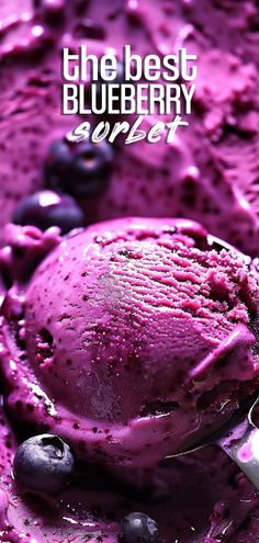 a scoop of blueberry ice cream on a spoon