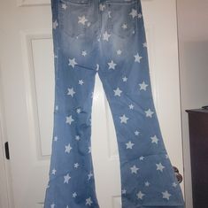 Never Worn. They Are Cut On The Bottom Because My Mom Was Going To Him Them For Me But They Are Now Too Small. Summer Star Print Wide Leg Pants, Summer Wide Leg Pants With Star Print, Casual Wide Leg Bottoms With Star Print, Casual Star Print Wide Leg Bottoms, Wide Leg Star Print Summer Pants, Casual Wide-leg Bottoms With Star Print, Cotton Wide Leg Pants With Star Print, Wide Leg Cotton Pants With Star Print, Cotton Wide-leg Pants With Star Print