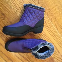 These Comfortable All-Weather Boots By Weatherproof Are Made With A Padded Insole, Quilted Shaft, Acrylic Faux Fur Collar Lining And Polyester Faux Fur Shaft Lining On A 2 Inch Heel. There Is A Center Top Zipper And The Textured Outsole Provides Solid Traction. All Manmade Materials, Size 8wide #Petfree #Smokefree Purple Waterproof Boots With Round Toe, Purple Waterproof Outdoor Boots, Waterproof Purple Outdoor Boots, Purple Waterproof Round Toe Boots, All Weather Boots, Weatherproof Boots, Weather Boots, 2 Inch Heels, Faux Fur Collar