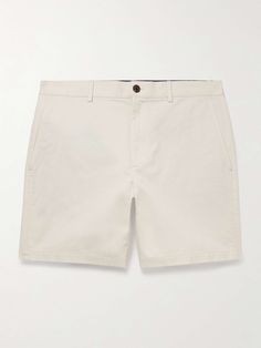 CLUB MONACO Baxter Slim-Fit Cotton-Blend Twill Shorts for Men Classic White Cotton Bermuda Shorts, Fitted Cotton Shorts With Pockets, White Relaxed Fit Cotton Bermuda Shorts, Classic Beige Cotton Shorts, White Cotton Bermuda Shorts For Summer, Classic Cotton Bermuda Shorts For Summer, Fitted Beige Cotton Bermuda Shorts, Fitted Cotton Bermuda Shorts In Beige, Classic Beige Cotton Bermuda Shorts