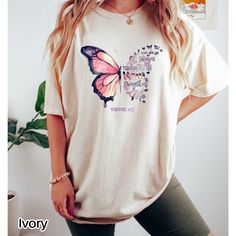 Butterfly Shirt, Christian Butterfly Bible Quote T-shirt Butterfly Theme Shirts, Christian Shirts For Women Creative, Cute Vinyl Shirts Women Christian, Butterfly Christian Shirt, Christian Butterfly, Jesus Clothes, Butterfly Shirt, Philippians 4 13, Butterfly Shirts