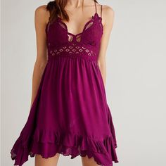 Beautiful Electric Pink/Purple Very Vibrant Brand New With Tags $95 Free People Adella Dress, Free People Adella, Flowy Mini Dress, Free People Mini Dress, Boho Mini Dress, Maxi Slip Dress, Flare Mini Dress, Lace Sheath Dress, Pink Midi Dress