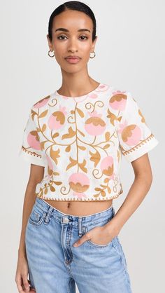 Lug Von Siga Almira Top | Shopbop Short Sleeve Linen Top With Floral Embroidery, Short Sleeve Linen Tops With Floral Embroidery, Linen Tops With Floral Embroidery And Short Sleeves, Embroidered Fitted Linen Tops, Fitted Embroidered Linen Tops, Fitted Linen Top With Floral Embroidery, Linen Tops With Floral Embroidery, Turtleneck Pattern, Upscale Fashion