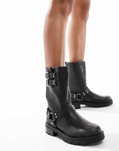 Glamorous harness biker boots in washed gray | ASOS Destination Dress, Trouser Co Ord, Trainer Heels, Wide Jeans, Biker Boots, Black Shirt Dress, White Trainers, Maxi Dress Trend, Plus Size Pregnancy