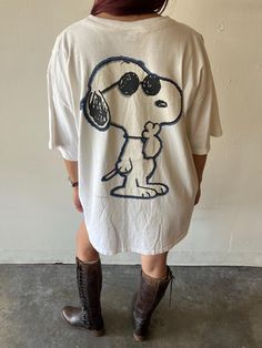 Size XL  Has flaws Snoopy T Shirts Vintage, Casual Relaxed Fit Shirt With Cartoon Print, Snoopy Joe Cool, Snoopy Shirt, Vintage Snoopy, Joe Cool, Cool Vintage, Austin Tx, Cool Shirts