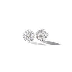 Handcrafted pair of platinum diamond stud earrings from the Anzia collection featuring five round brilliant cut diamonds set in a floral motif. Luxury Flower Shaped Diamond Earrings, Luxury Flower-shaped Diamond Earrings With Accents, Luxury Flower Shaped Diamond Earrings With Accents, Luxury White Gold Diamond Flower Earrings, Luxury White Gold Platinum Cluster Earrings, Luxury Platinum Cluster Earrings In White Gold, Luxury Diamond White Platinum Cluster Earrings, Luxury Platinum Cluster Earrings In Diamond White, Luxury Diamond White Flower Earrings