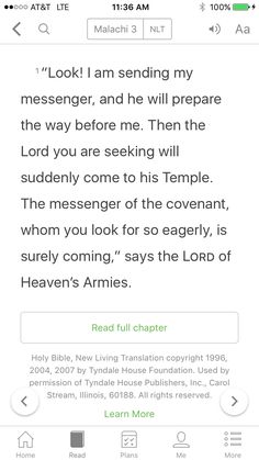 an iphone screen with the texting section highlighted in green and white, which reads'look i am sending my message, and he will prepare the way before me