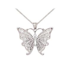 Filigree Silver Butterfly Necklace, Made in the USA Classic Pendant Necklace With Filigree, Classic Pendant Necklace With Intricate Design, Classic White Gold Filigree Necklace, Classic Filigree Round Pendant Jewelry, White Gold Pendant Jewelry With Intricate Design, Classic Filigree Necklaces For Gifts, Classic Filigree Necklace As Gift, Classic Filigree Necklace For Gift, Ornate White Gold Pendant Necklace