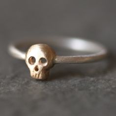 "Please read my shop announcement for delivery time. If you need it by a specific date, please contact me first. Thank you! Gift packaging as well as a gift note is available at checkout. If you want to include a note, add your message in the note box during checkout. Small skull ring in 14K gold on a round sterling silver shank. The skull measures approx. 1/4\" high. This ring is available with diamonds as well as in all gold in separate listings. If you have any requests or questions, please c Sugar Skull Diy, Baby Skull, Small Skull, Body Glitter, Skull Ring, Skull And Bones, Pretty Jewellery, Cute Jewelry, Piercings