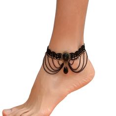 Black Gothic Anklet Punk Rocker Beach Nwt Adjustable Black Ankle Strap Anklets, Black Bohemian Anklets For Party, Bohemian Black Anklets For Party, Casual Black Anklets For Summer, Casual Black Summer Anklets, Punk Rocker, Jewelry Black, Anklets, Rocker