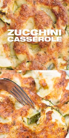 zucchini casserole with cheese and spinach on top