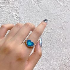 Zelda Heart Ring – Sour Puff Shop Metal Heart Ring As Gift, Heart-shaped Metal Ring Gift, Trendy Silver Heart-shaped Ring, Trendy Silver Heart Rings, Handmade Blue Heart Ring, Handmade Blue Heart Shaped Ring, Trendy Heart-shaped Ring For Gift, Trendy Heart Ring For Valentine's Day, Trendy Heart-shaped Rings For Valentine's Day