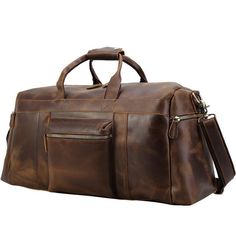 23'' Cowhide Leather Weekender Bag for Men - Woosir Classic Leather Briefcase For Trips, Brown Leather Briefcase For Trip, Leather Travel Bag For Trip, Brown Business Duffle Bag, Formal Brown Leather Duffle Bag, Formal Leather Travel Bag Large Capacity, Formal Leather Travel Bag With Large Capacity, Formal Large Capacity Leather Travel Bag, Canvas Duffle Bag Men