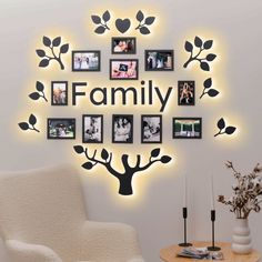 lighted tree wall decor Family Photo Decor Ideas, Family Tree Wall Painting, Family Tree Ideas, All World Map, Family Tree Design, Family Tree Wall Decor, Cork World Map, Family Tree Designs, Tree Family