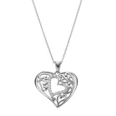 Showcase the special bond between a mother and her child when you don this sentimental heart pendant.PENDANT DETAILS Pendant length: 1.25 in. Chain length: 18 in. Clasp: spring-ring Metal: sterling silver Plating: rhodium Includes: poem card & gift box CUBIC ZIRCONIA DETAILS Total weight: 2 1/2 ct. Shape: round Setting: prong Size: 18". Color: White. Gender: female. Age Group: adult. Material: Sterling Silver|Rhodium. Silver Diamond Necklace For Keepsakes, Mother's Day Sterling Silver Pendant Diamond Necklace, Mother's Day Wedding Sterling Silver Diamond Necklace, Elegant Heart Necklace For Mother's Day Keepsake, Sterling Silver Diamond Pendant Necklace, Heart Cut Keepsake Necklace For Valentine's Day, Mother's Day Cubic Zirconia Diamond Necklace, Mother's Day Diamond Heart Pendant Necklace, Mother's Day Heart Pendant Diamond Necklace