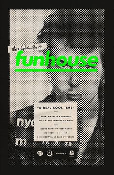 a poster with the words funhouse on it and an image of a man's face