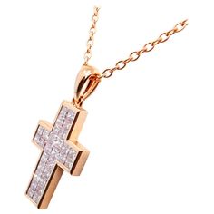 1stdibs - 1.11 Carat Cross Pendant Necklace Diamond,pink Diamond 18K Gold, Rose Gold Luxury Hallmarked Rose Gold Diamond Necklace, Luxury Gold Diamond Cross Pendant Necklace, Luxury Diamond Cross Necklace, Luxury Diamond Cross Pendant Necklace, Luxury Diamond Cross Pendant Necklace For Formal Occasions, Luxury Cross Pendant Diamond Necklace, Luxury Cross Necklaces For Formal Occasions, Rose Gold Hallmarked Diamond Necklace, Luxury Clavicle Chain Necklace With Cross Pendant