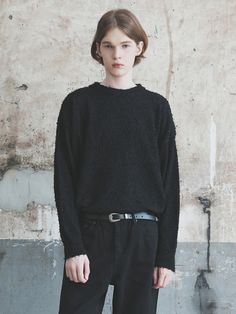 Editor's NotesIt's easy to wear, comfortable and looks good with just about everything. Made of a material with a soft touch, it feels good to wear. It's simply designed with a crew neck, ribbed edges, and drop shoulders with loose sleeves. - Basic design- Semi-drop shoulder- Ribbed neck and hem- Fits perfectly everywhere- Versatile itemMeasurements(in.)One size(95~110)- Shoulder: 22.83 in.- Chest: 24.40 in.- Hem: 17.71 in.- Sleeve length: 22.44 in.- Total length: 2 Black Knit Sweatshirt For Layering, Cozy Black Knit Sweatshirt, Black Cozy Everyday Sweater, Cozy Black Everyday Sweater, Black Soft Textured Sweater For Fall, Black Soft Texture Sweater For Fall, Soft Black Sweater For Fall, Black Soft Textured Winter Sweater, Soft Black Fall Sweater