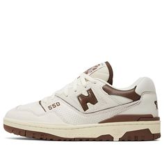 Aimé Leon Dore x New Balance 550 Retro Basketball Shoes Unisex White Brown BB550AB1 | KICKSCREW Nb Shoes, Retro Basketball Shoes, Retro Basketball, Pretty Shoes Sneakers, Aime Leon Dore, Shoes Sneakers Nike, Fancy Bags, Retro Shoes, Round Toe Heels