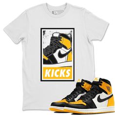 Free domestic shipping on all orders over $60! KICKS t-shirt design was made to superbly match your kicks. Shop our Drip Gear Zone collection now to find the best sneaker shirts and Jordan outfits. We have a lot of high-quality sneaker match shirts and more. 100% Cotton [Black,White] 90% Cotton / 10% Polyester [Heather Grey] 50% Cotton / 50% Polyester [Safety Green] Hoodie/Sweatshirt - 80% Cotton / 20% Polyester Urban Yellow T-shirt With Letter Print, Yellow Sporty T-shirt With Letter Print, Sporty Yellow T-shirt For Fan Merchandise, Yellow Crew Neck Shirt With Sublimation Print, Yellow Sublimation Print Crew Neck Shirt, Unisex Yellow Crew Neck T-shirt, Yellow Graphic T-shirt For Streetwear, Yellow Screen Print Shirt For Streetwear, Sporty Streetwear Shirt With Sublimation Print