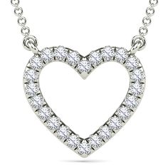 This exquisite 10K white gold heart pendant, adorned with 24 round single cut diamonds, is the epitome of love and elegance. It's a timeless treasure that symbolizes enduring affection and the sparkling moments shared between loved ones. | Diamond Accent Heart Necklace | 10K White Gold | Size 18" | Helzberg Diamonds Formal Heart-shaped Diamond White Diamond Necklace, Formal Diamond White Heart-shaped Diamond Necklace, White Heart-shaped Diamond Necklace For Formal Occasions, Formal Heart Cut Diamond Necklace With Single Cut Diamonds, White Heart-shaped Diamond Necklace For Formal Events, Formal Heart-shaped Diamond White Necklace, Formal Diamond White Heart Diamond Necklace, White Heart Diamond Necklace For Formal Occasions, Diamond White Necklace For Valentine's Day Anniversary