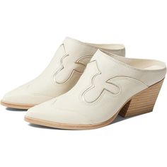 Dolce Vita Lars Ivory Western Heeled Mules - New In Box A Detailed Design On The Upper Accentuates The Look Of This Stylish Dolce Vita Lars Mules. The Slant Block Heels Offer A Unique Look To This Pair. Leather And Synthetic Upper. Textile Lining. Synthetic Insole. Slip-On Style. Pointed-Toe Design. Heel Height: 2 12 In White Leather Mules With Low Heel, White Pointed Toe Mules With Leather Sole, Beige Mules With Stacked Low Heel, White Low Heel Mules With Leather Sole, White Block Heel Mules With Removable Insole, White Mules With Reinforced Heel For Spring, Cream Closed Toe Leather Mules, Cream Leather Mules With Leather Sole, White Slip-on Heels With Wooden Heel