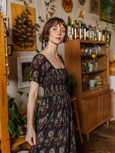 Teddy Midi Dress Fall Blossom - Fair Trade Dresses | Mata Traders Pretty Sleeves, Weather Clothes, Block Print Dress, Midi Dress Fall, House Dresses, Fair Trade Clothing, Madewell Dresses, Block Printing Fabric, Fall Style