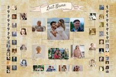 a family tree with many different pictures on the front and back sides, including people