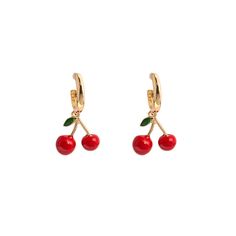 Colorful huggie earrings with a dangling cherry design that creates a festive finish to your looks. 0.67" W x 1.34" L 18k gold-plated copper / enamel Cherry Design, Drop Hoop Earrings, Sweet Fruit, Cherry Earrings, Small Hoop Earrings, Cute Strawberry, Red Strawberry, Huggie Earrings, Jewelry Earrings Hoops