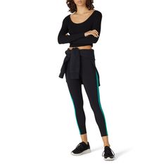 Black colorblocked spandex (79% Polyamide, 21% Elastane). Leggings. 37" from waist to hemline. Inseam: 25". Rise: 10". Leg Opening: 4". Imported. Rent The Runway, Closet Designs, Blue Print, Black Leggings, Color Blocking, Blue Black, Black Jeans, Spandex, Leggings