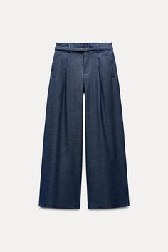 BELTED WIDE LEG PANTS - Blue | ZARA United States Cardigan Sweater Vest, Cardigan Sweater Dress, Shirt Blouses Tops, Zara Kids, Pantalon Large, Zara Pants, High Waisted Trousers, Blazer Dress, Trouser Jeans