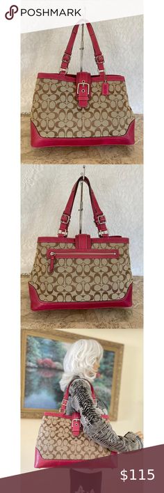 Coach Hampton Signature Canvas Pink shoulder bag Bag F12643 Hot Pink Bag, Pink Shoulder Bag, Signature Canvas, Bag Bag, Canvas Leather, Belt Buckle, Pink Bag, The Hamptons